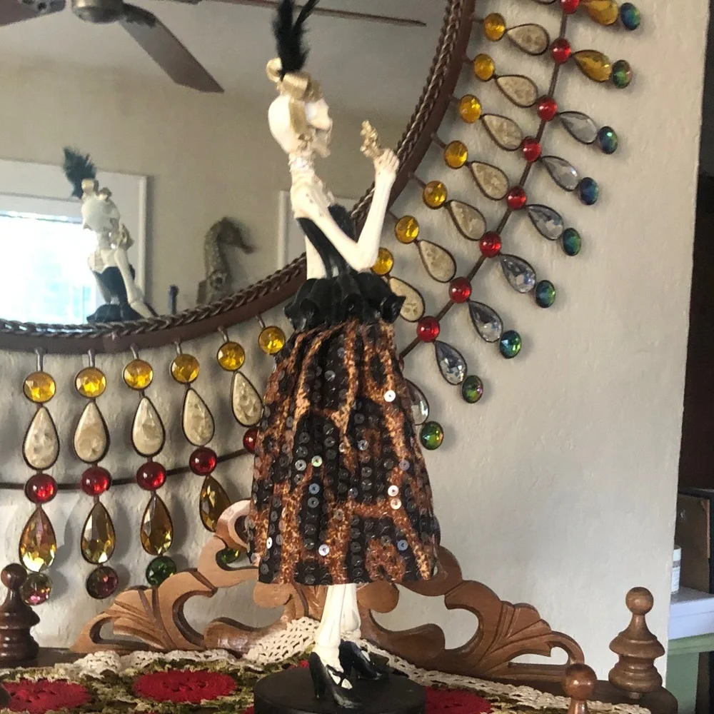 NEW Sequined Skeleton Figurine Halloween Decor in Black and Brown w: Heels